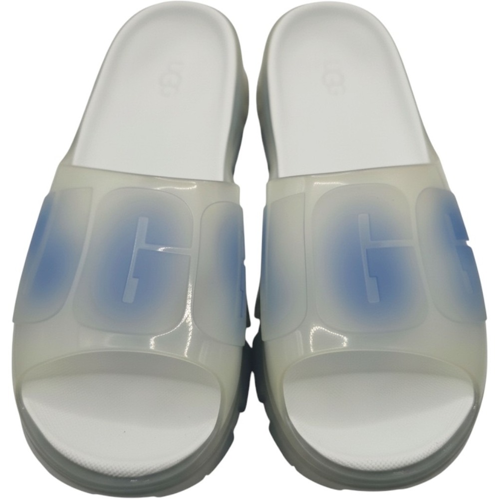 UGG Sport Yeah White Blue Translucent Logo Slide Sandals Platform Shoes